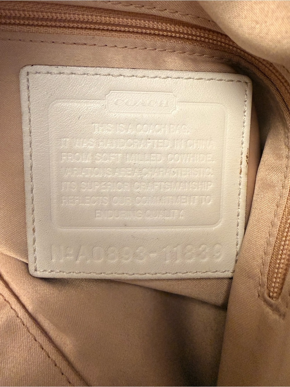 COACH Pebble Leather Hobo Bag in Cream/white with Brown Strap - Picture 9 of 10
